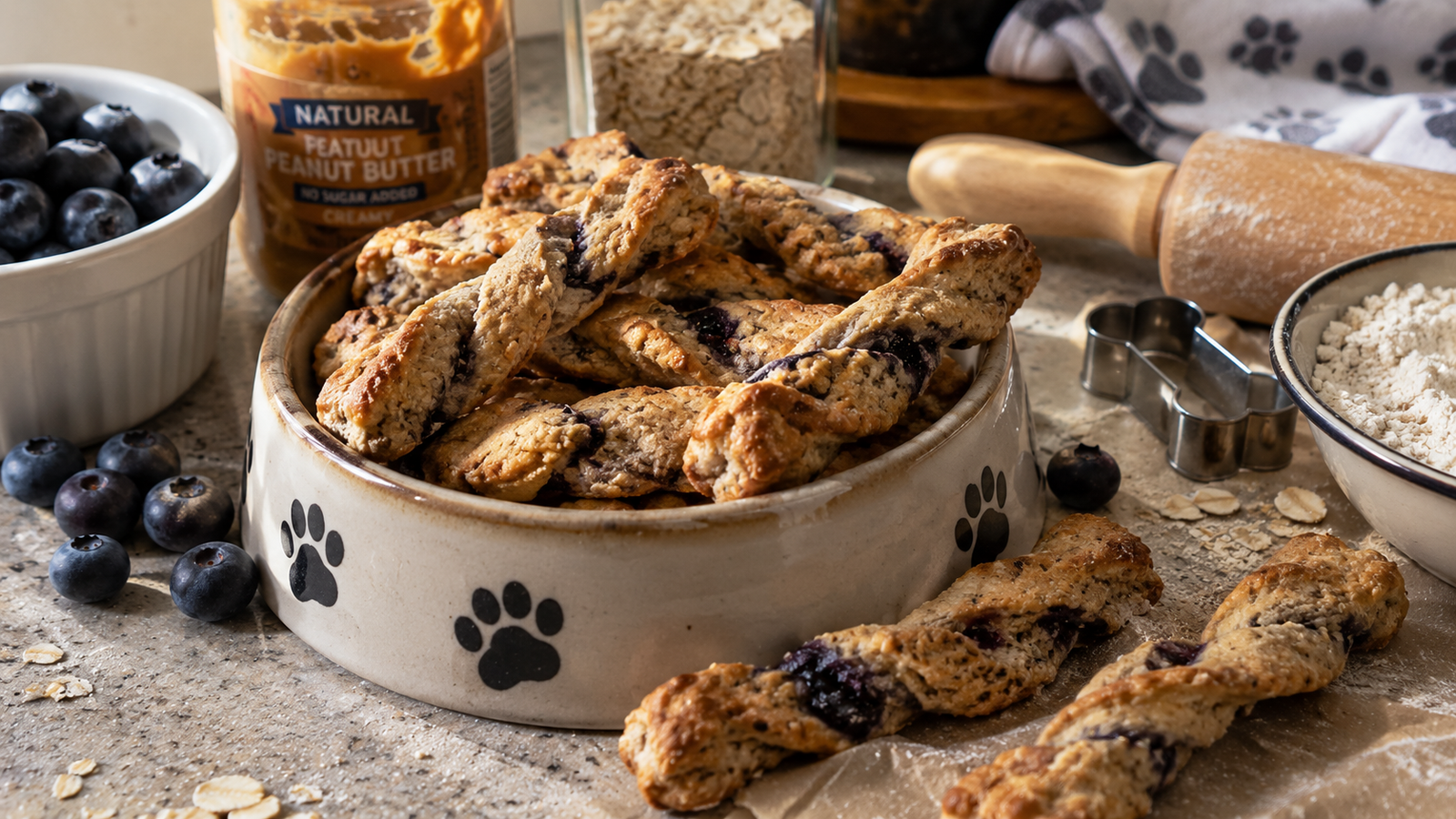 Blueberry and Peanut Butter Twists for Dogs
